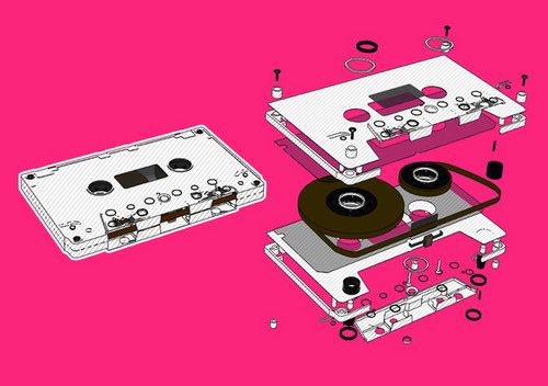 two different types of electronic equipment on a pink background with black and white circles around them