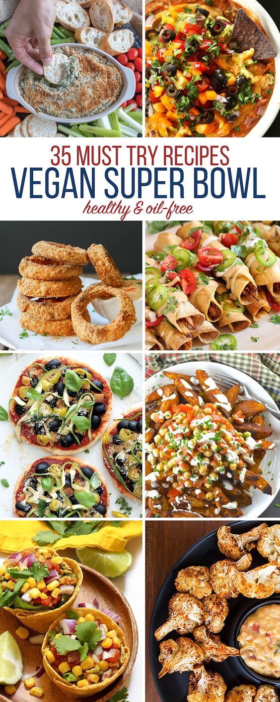 vegan super bowl recipe collage with images