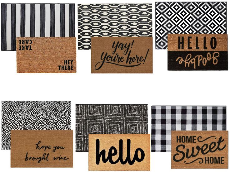 several different types of door mats with the words hello, you're here on them