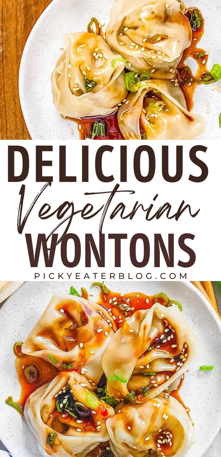 delicious vegetarian wontons are served on white plates