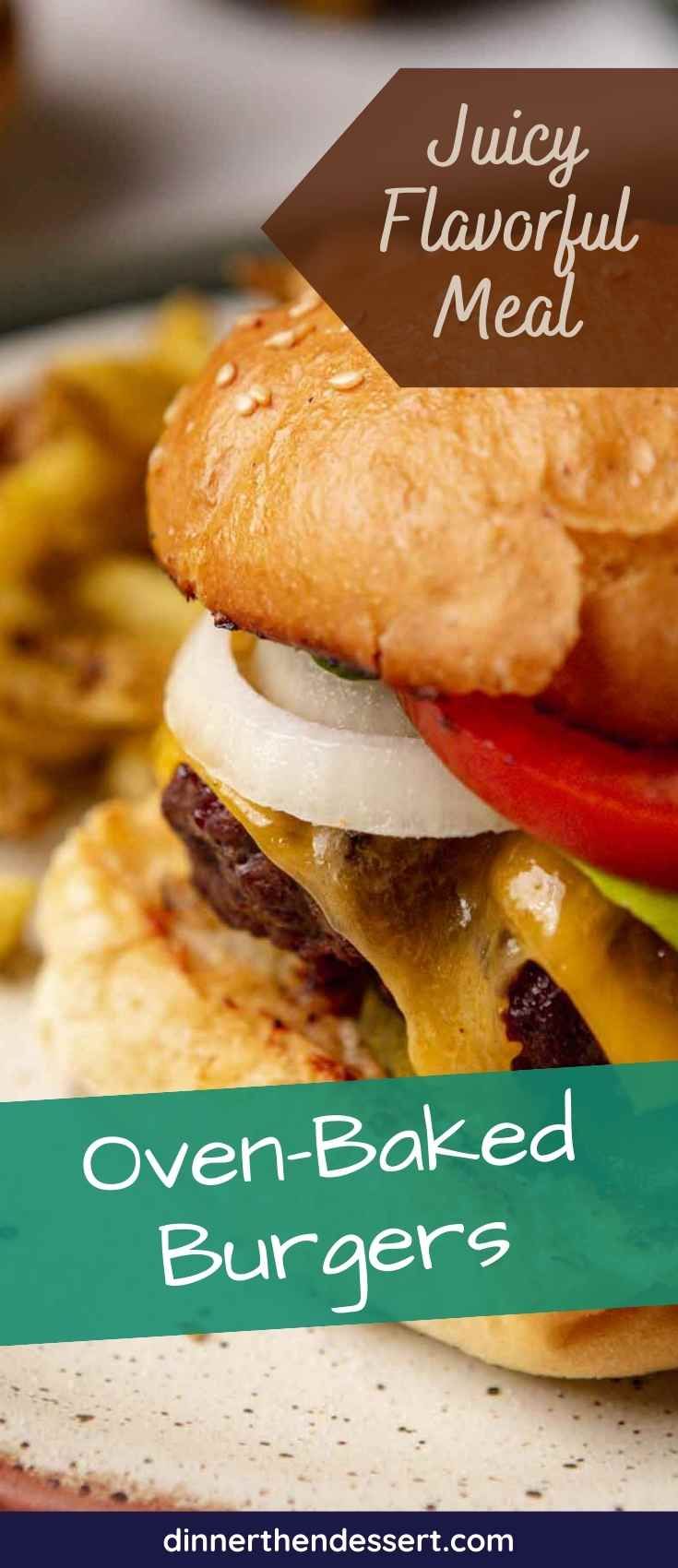 a close up of a burger on a plate with fries in the background and text overlay