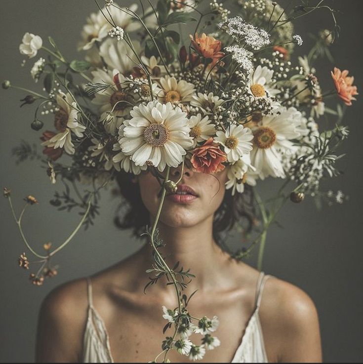 a woman with flowers in her hair