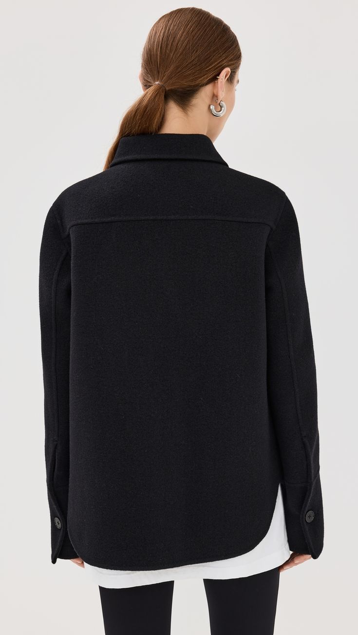 Find JIL SANDER Doubleface Jacket on Editorialist. Fabric: Heavyweight felted wool. Collared neck. Long sleeves with button cuffs. Button placket. Patch breast and hip pockets. Shell: 100% virgin wool. Dry clean. Made in Italy. Measurements: Measurements from size 34 Length: 26.5in / 67.0cm, from shoulder Long Sleeve Outerwear, Wool Blend Jacket, Felted Wool, Long Sleeves Jacket, Jil Sander, Outerwear Women, Button Placket, Black Fabric, Outerwear Jackets