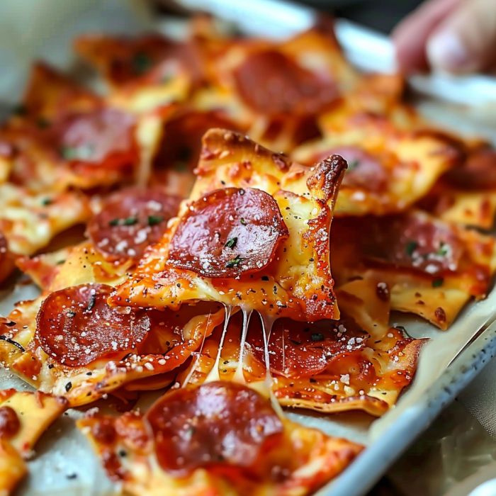 pepperoni and cheese pizza slices on a baking sheet