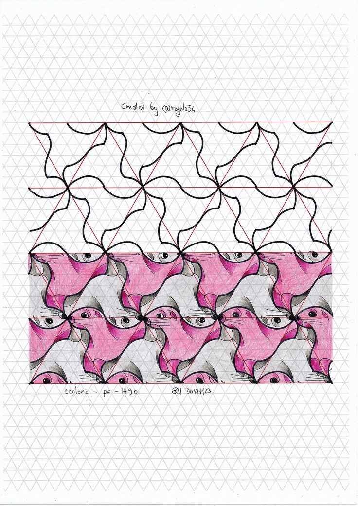 a pink and white drawing with black lines