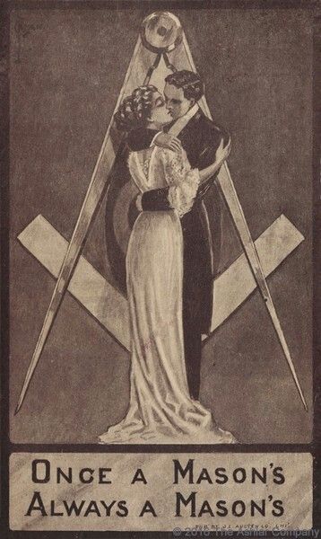 an advertisement for mason's masonic school, featuring a woman and man holding swords