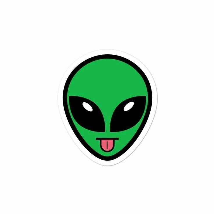 an alien sticker with its tongue sticking out