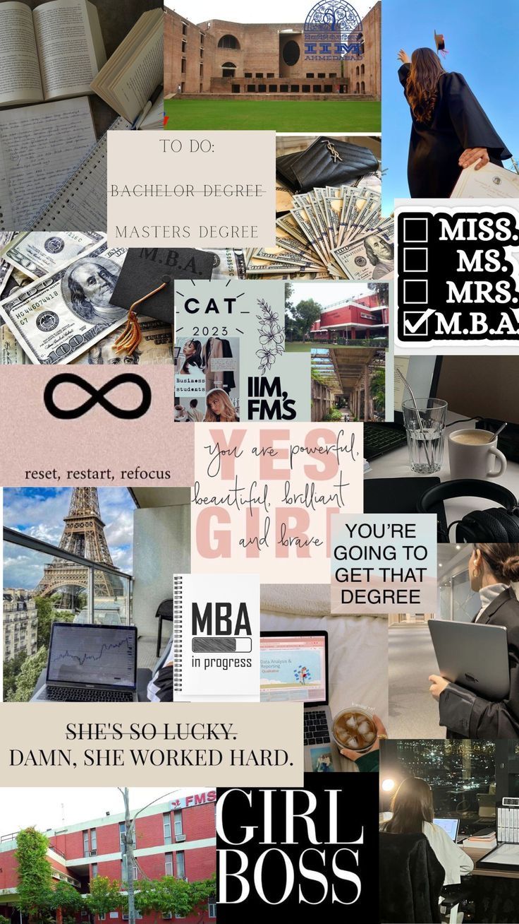 a collage of images with words and pictures on them, including an image of a woman using a laptop