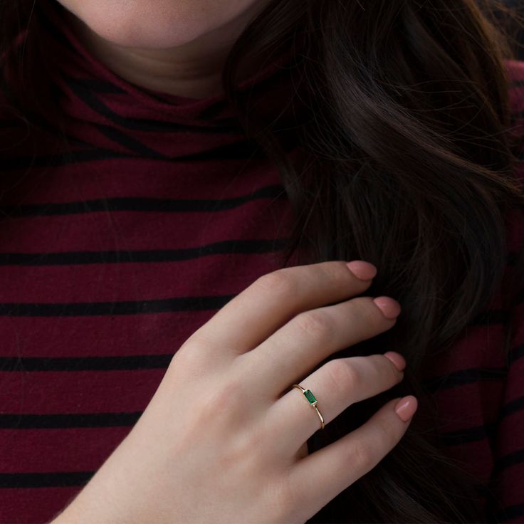 "Handmade by an inspired jewelry artist team with decades of experience in the craft of jewelry making. Each gemstone, each diamond is carefully picked. Using only the finest raw materials and the highest industry standard in manufacturing, design and finish. Simple and dainty baguette Emerald ring This ring`s dainty nature adds to its charm, showcasing a beautiful emerald with a great color and depth. All ring sizes available, if you cannot find your ring size in the selection menu you are welc Emerald Baguette Ring, Gold Emerald Ring, Emerald Ring Gold, Stitch Gift, Jewelry Artist, Baguette Ring, May Birthstone, Light Teal, Inspired Jewelry