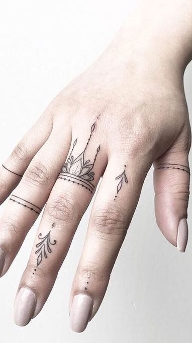 a woman's hand with tattoos on it