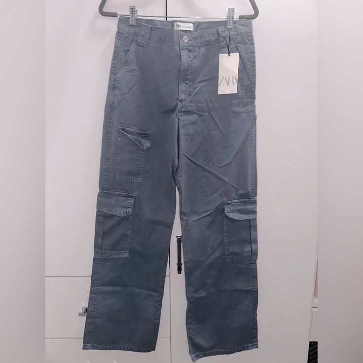 Zara Cargo Pants In A Blue Denim Wash Color. Brand New With Tags. I Also Have A Very Similar Pair Posted In White! Zara Straight Leg Jeans With Pockets, Blue Straight Leg Cargo Pants For Fall, Zara Jeans With Pockets For Fall, Blue Cargo Style Pants For Fall, Fall Blue Cargo Bottoms, Fall Blue Cargo Style Bottoms, Zara Dark Wash Five Pocket Bottoms, Zara Dark Wash Five-pocket Bottoms, Zara Utility Straight Leg Jeans