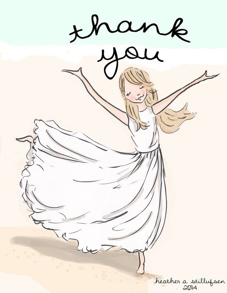 a drawing of a woman in a white dress with the words thank you