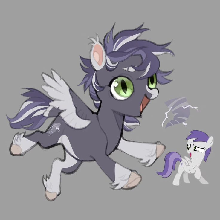 an image of a pony with green eyes and purple manes on it's back