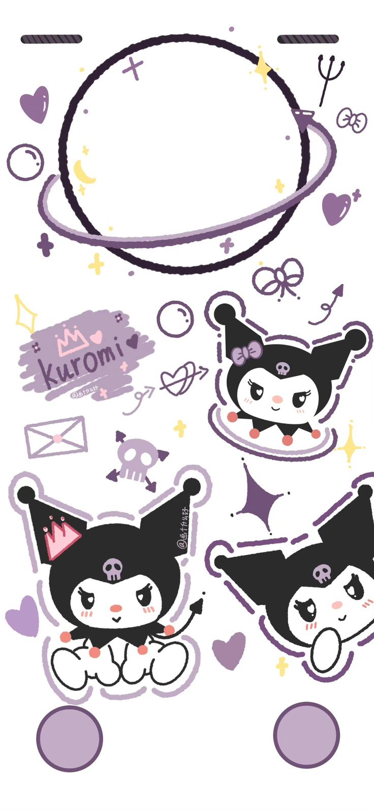 some stickers that are on the side of a white sheet with black and purple designs