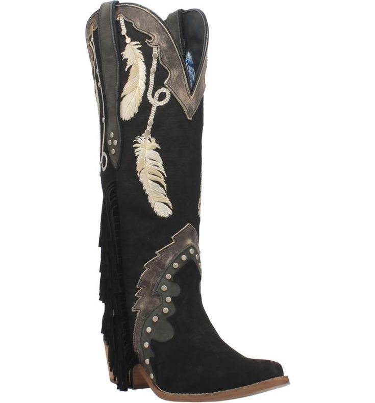 Tall Western Boot, Dingo Boots, Feather Embroidery, Western Boots Women, Fringe Boots, Cowboy Boots Women, Black Boots Women, Western Cowboy Boots, Leather Fringe