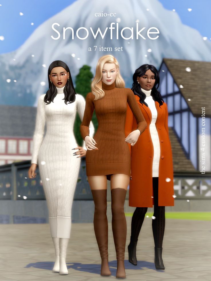 three women standing next to each other in front of a snowflake background with the caption's name on it