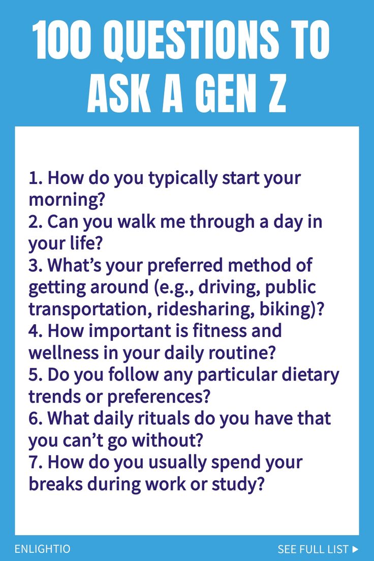 a blue and white poster with the words, 100 questions to ask a gen 2