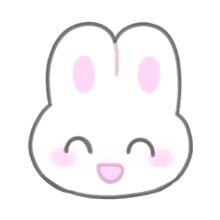 a white bunny face with pink cheeks and eyes, drawn by hand on a white background