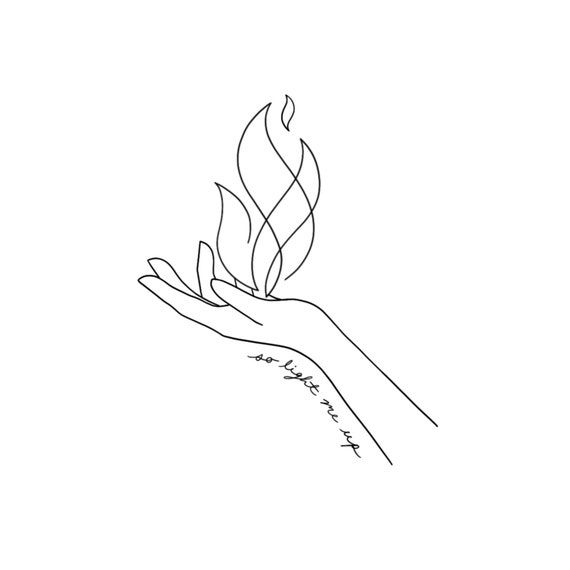 a line drawing of a hand holding a flower