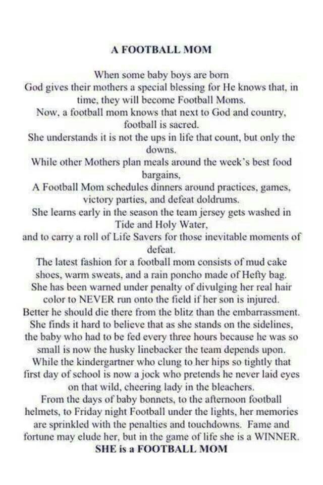 a poem written in black and white with the words'football mom'on it