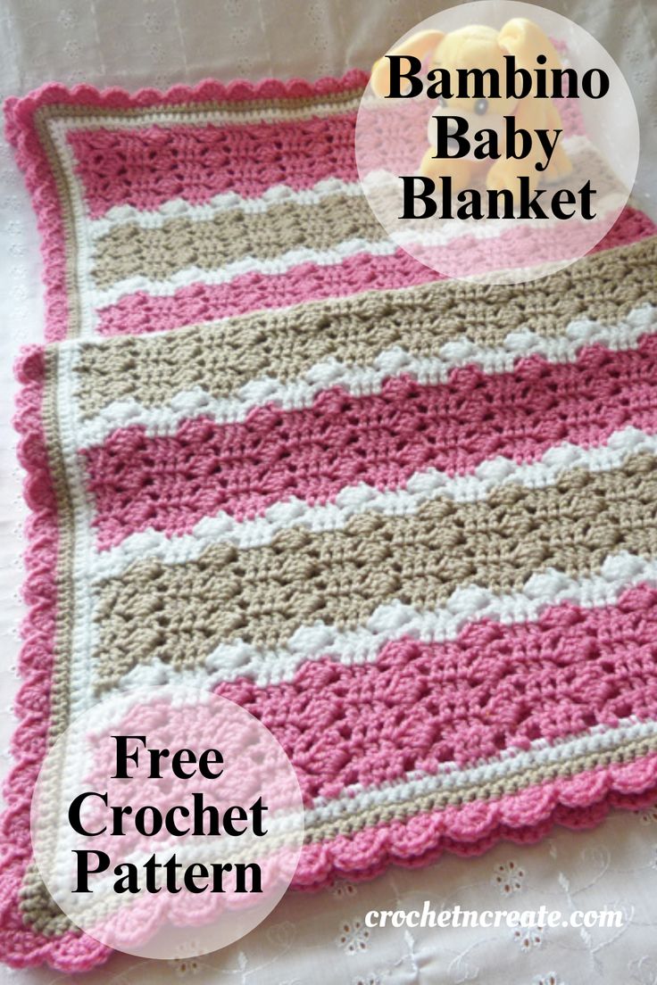 a crocheted blanket with the words bamboo baby blanket written in white and pink