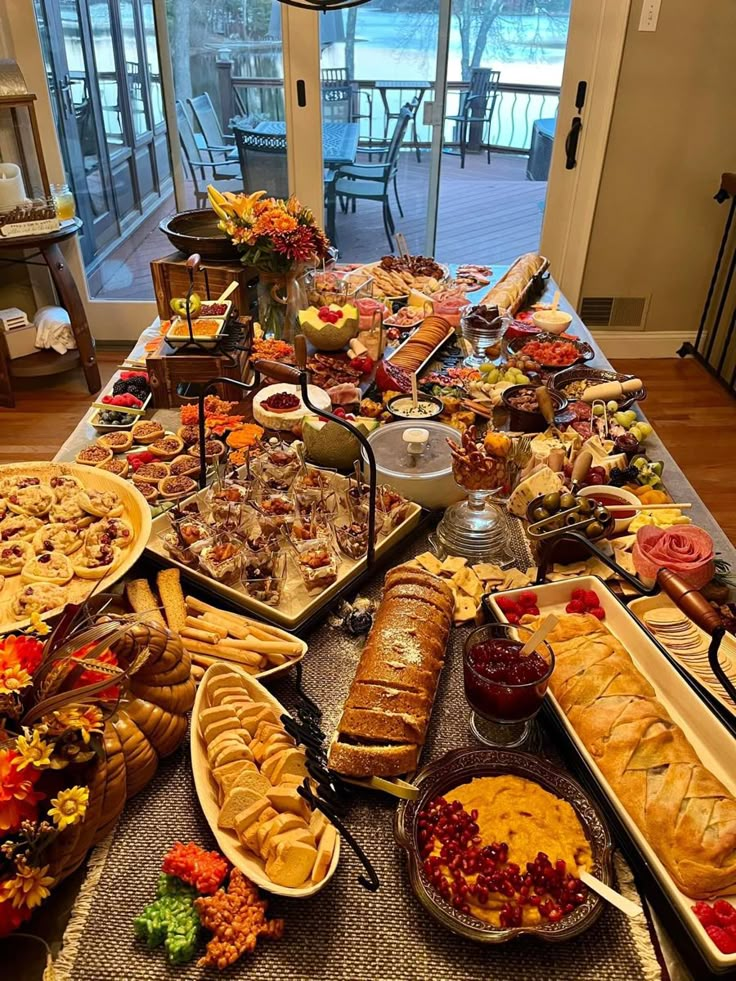 a long table filled with lots of food