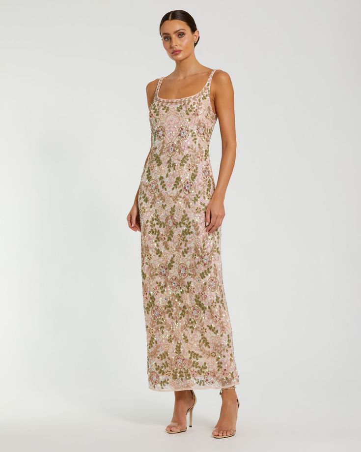 Sleeveless Hand Beaded Floral Midi Dress Mac Duggal Dress, Embellished Fabric, Midi Cocktail Dress, Midi Sheath Dress, Mac Duggal, Floral Midi Dress, Hand Beading, Sheath Dress, Night Gown