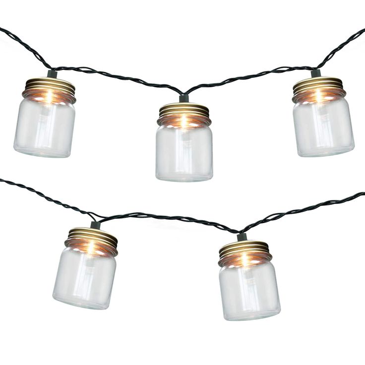 mason jar string lights with clear glass jars and gold lids, set of 3 by the holiday aisle