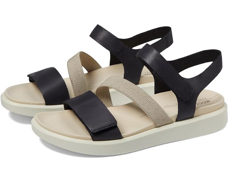 Women's ECCO Flowt 2 Band Sandal Black Leather Sandals With Single Strap, Black Leather Single Strap Sandals, Ecco Shoes Women, Black And Grey Rose, Gold Rate, Toe Sandals, Sleek Fashion, Black Sandals, Leather Working