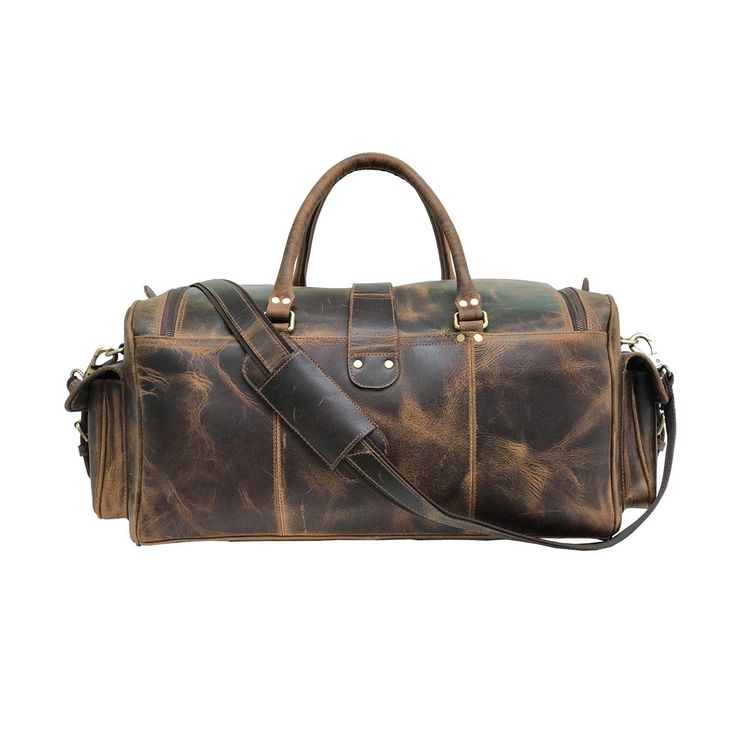 Trustpilot Our Roosevelt men's buffalo leather duffel bag is the perfect weekend gateway partner for you which is spacious, super stylish, and functional to carry all your travel necessities. This duffel makes a great carry-on for travel. Made from premium buffalo leather, this bag is handcrafted by skilled craftsmen to last for years. With a central compartment, this bag has enough space for carrying your clothes, shoes, accessories, etc. With 3 multiple pockets on the outside, you can better o Rugged Large Capacity Duffle Bag For Travel, Rugged Brown Duffle Bag With Large Capacity, Classic Leather Weekender Bag For Trips, Rugged Brown Travel Bag With Large Capacity, Rugged Large Capacity Brown Travel Bag, Large Capacity Leather Weekender Bag For Overnight Trips, Leather Weekender Bag With Large Capacity For Overnight Trips, Leather Duffle Bag With Leather Lining For Trips, Rugged Large Capacity Weekender Bag For Everyday Use