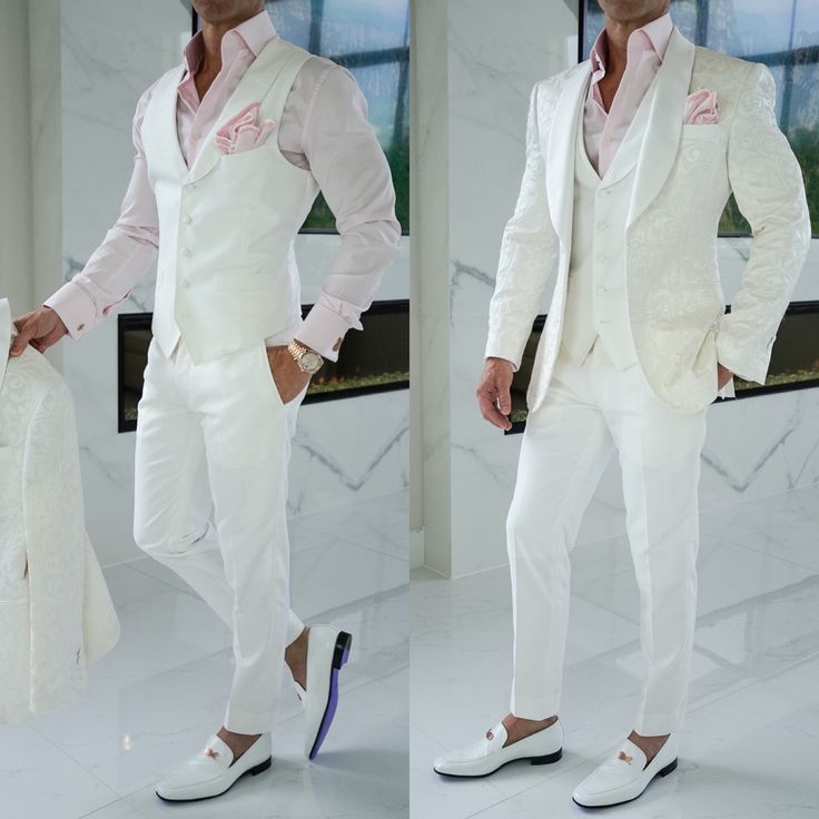 Happy Sunday 🤩🥂 Check out the amazing details of our latest White Paisley Dinner Jacket Look! Paired it with Pink today 💖🤍 Tag someone who needs this in their life 🙏🏻 #sebastiancruzcouture #whitepaisley #jacquardsuit #smokingjacket #bespoke #groom #groomstyle #mensclothing #mensfashion #dinnerjacket Dinner Jackets, Unique Dinner, Satin Shawl, White Dress Shoes, Dinner Jacket, Paisley Fabric, Groom Style, Soft Natural, Tag Someone Who