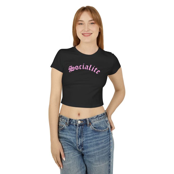 Slim fit baby tee with Socialite text. - 100% organic cotton- Medium fabric (5.9 oz/yd² (200 g/m²))- Slim fit S M L XL Width, in 15.25 16.25 17.25 18.00 Length, in 20.75 21.25 21.75 22.00 Size tolerance, in 1.00 1.00 1.00 1.00 EU representative: HONSON VENTURES LIMITED, gpsr@honsonventures.com, 3, Gnaftis House flat 102, Limassol, Mesa Geitonia, 4003, CYProduct information: Generic brand, 2 year warranty in EU and Northern Ireland as per Directive 1999/44/ECCare instructions: Machine wash: cold Swimsuit Workout, 25 21, Organic Cotton Baby, Baby Tee, Cotton Baby, British Indian, Workout Tee, Infant Tees, Black Tee