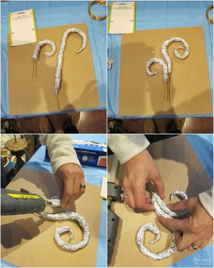 four pictures showing how to make paper machs with scissors and glue on cardboard boxes