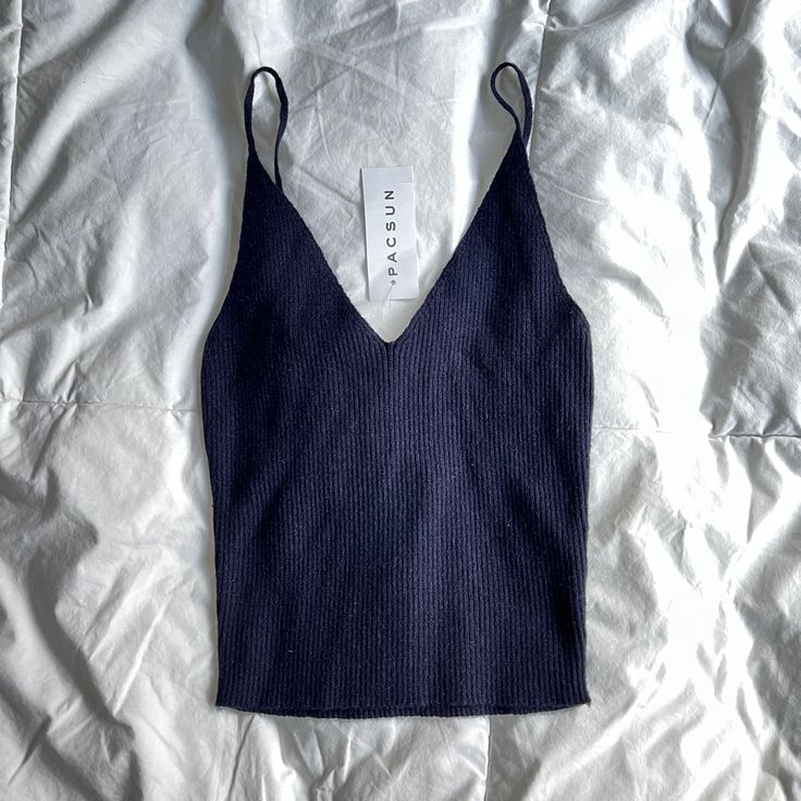 Pacsun La Hearts Navy Blue Spaghetti Strap Cropped Tank Xs, Knit Lined Material, V-Neck In Front And Back Bag1 Seamless V-neck Crop Top For Day Out, Seamless V-neck Crop Top For Vacation, Blue Ribbed V-neck Tank Top, Summer Ribbed Tank Top With Spaghetti Straps, Summer Ribbed Spaghetti Straps Tank Top, Chic Ribbed Tank Top For Beach, Summer Seamless Crop Top With Spaghetti Straps, Ribbed Tank Top For Beach In Summer, Summer V-neck Seamless Camisole