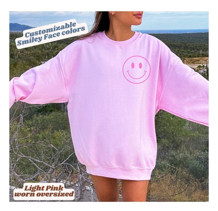 Retro Smiley Face Custom Shirt *GILDAN heavy blend crewneck sweatshirt. These sweatshirts are incredibly soft, comfy and snugly! Perfect for chilly days. 🌸 Please reference the sizing chart listed in the photos before submitting your order * Colors may vary slightly depending on the device you are using * Print design size may appear smaller depending on the size of shirt ordered 🌸 For the oversized look, choose a size 1-3 up from your normal size, depending on the look desired- use the size c Shirts Preppy, Preppy Hoodie, Smiley Face Sweatshirt, Retro Smiley Face, Smiley Face Shirt, Preppy Shirt, Vsco Girl, Clothes Aesthetic, Trendy Clothes