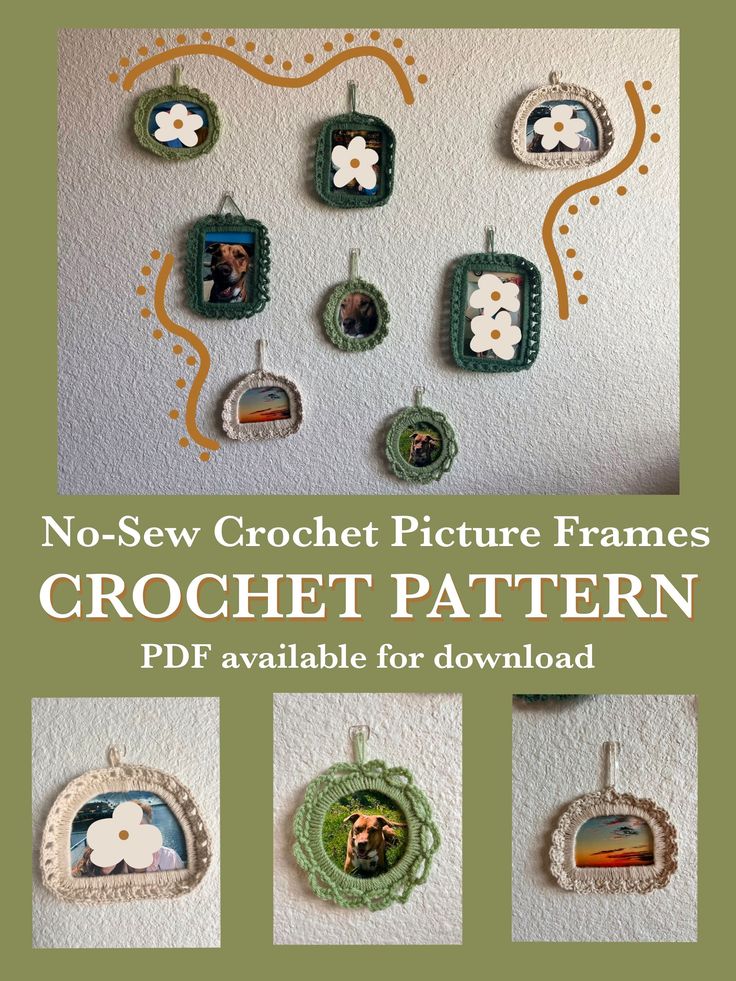 no - sew picture frames crochet pattern for wall hangings and photo frames