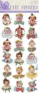 an image of clowns with different facial expressions on the face and head, all in various