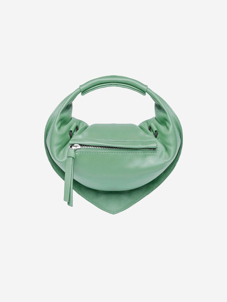 The Tortellino bag by Federico Cina is the epitome of classic style, reinterpreted with a modern twist. Its timeless design becomes iconic thanks to the unmistakable Tortellino shape, a tribute to the roots of the brand from Romagna. Refined and versatile, the Tortellino bag is made of soft calfskin and features a reinforced handle and a zipper on the back. Available in different colours, it's the perfect bag for all occasions. Buy the It bag in Tortellino shape and upgrade your look with an ico Functional Green Bags With Double Handle, Green Functional Double Handle Bags, Functional Green Double Handle Bags, Green Bags With Detachable Strap, Green Bags With Removable Pouch For Outdoor, Green Outdoor Bag With Removable Pouch, Outdoor Green Bag With Removable Pouch, Functional Green Pouch Bag, Functional Green Bag With Removable Pouch