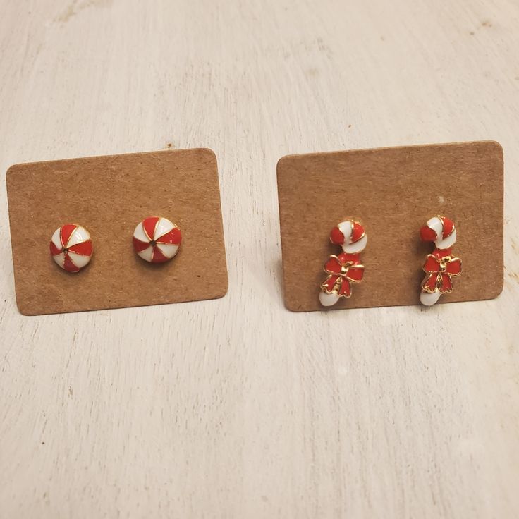 2 Pair Of Small Christmas Earrings New Never Used. Peppermint And Candy Canes! The Back Of One Of The Candy Canes Appears To Be Slightly Bent, See Last Pic. Cute Red Earrings For Christmas, Cute Red Christmas Earrings, Peppermint Candy Earrings, Christmas Earrings, Candy Canes, Lady In Red, Candy Cane, Peppermint, New Color