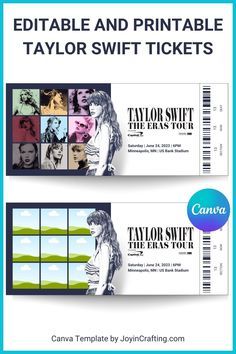 two tickets for taylor swift and taylor swift's concert, with the text editable and