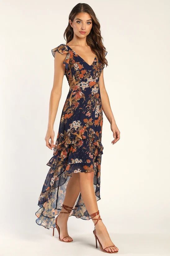 blue floral - Lulus Search Country Long Dress, Tennessee Fall Wedding Guest Dress, High Low Summer Dress, Fall Barn Wedding Guest Dress With Boots, Country Casual Wedding Guest, Rustic Wedding Guest Dress, Rustic Wedding Outfit Guest, April Wedding Guest Outfit, Country Wedding Outfits For Women Guest