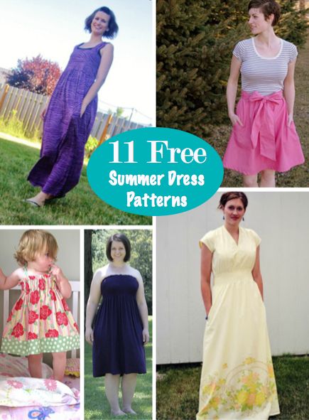 four different dresses with the words 11 free summer dress patterns