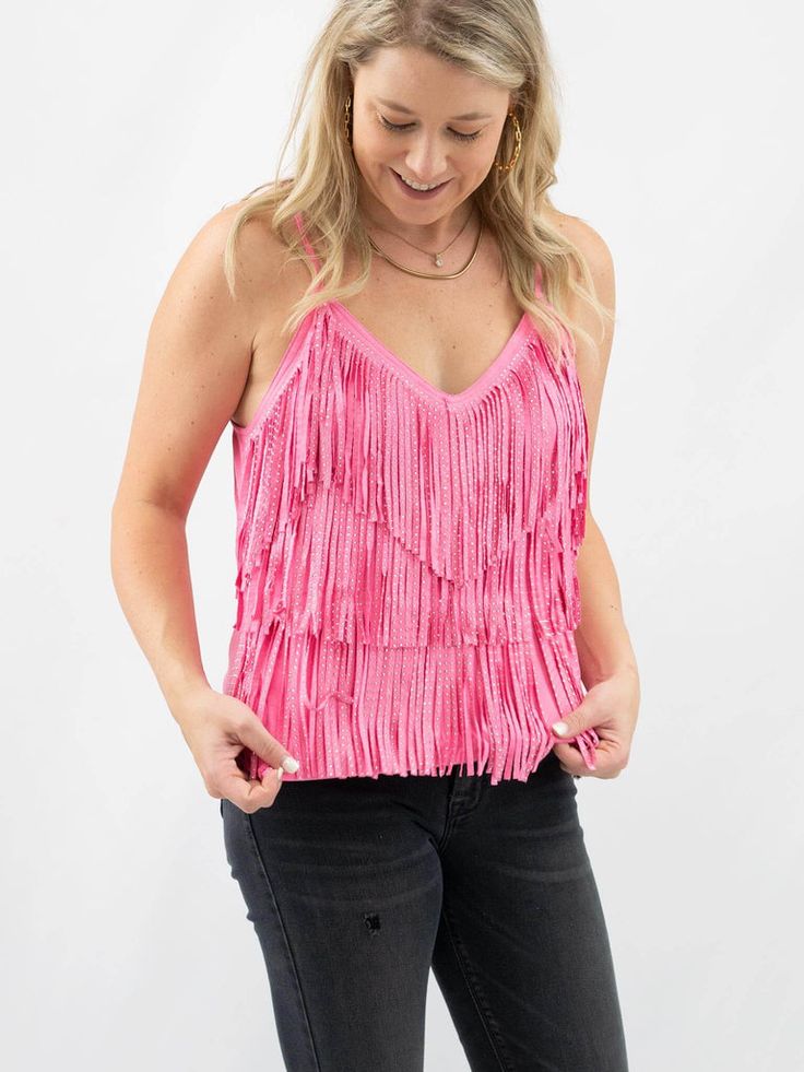 Pink Fringe Western Top Western Tank Tops, Pink Sequin Top, Western Top, Western Tops, Faux Suede Fabric, Summer Concert, Suede Fabric, Pink Sequin, Summer Tops