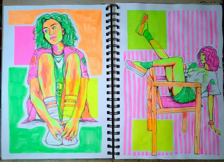 Highlighter Sketchbook Art, Hilighter Drawing, Highlighter Drawings Sketch, Highlighter Sketch, Highliter Drawing, Highlighter Drawings, Highlighter Art, Pastel Highlighter, Sketchbook Pages