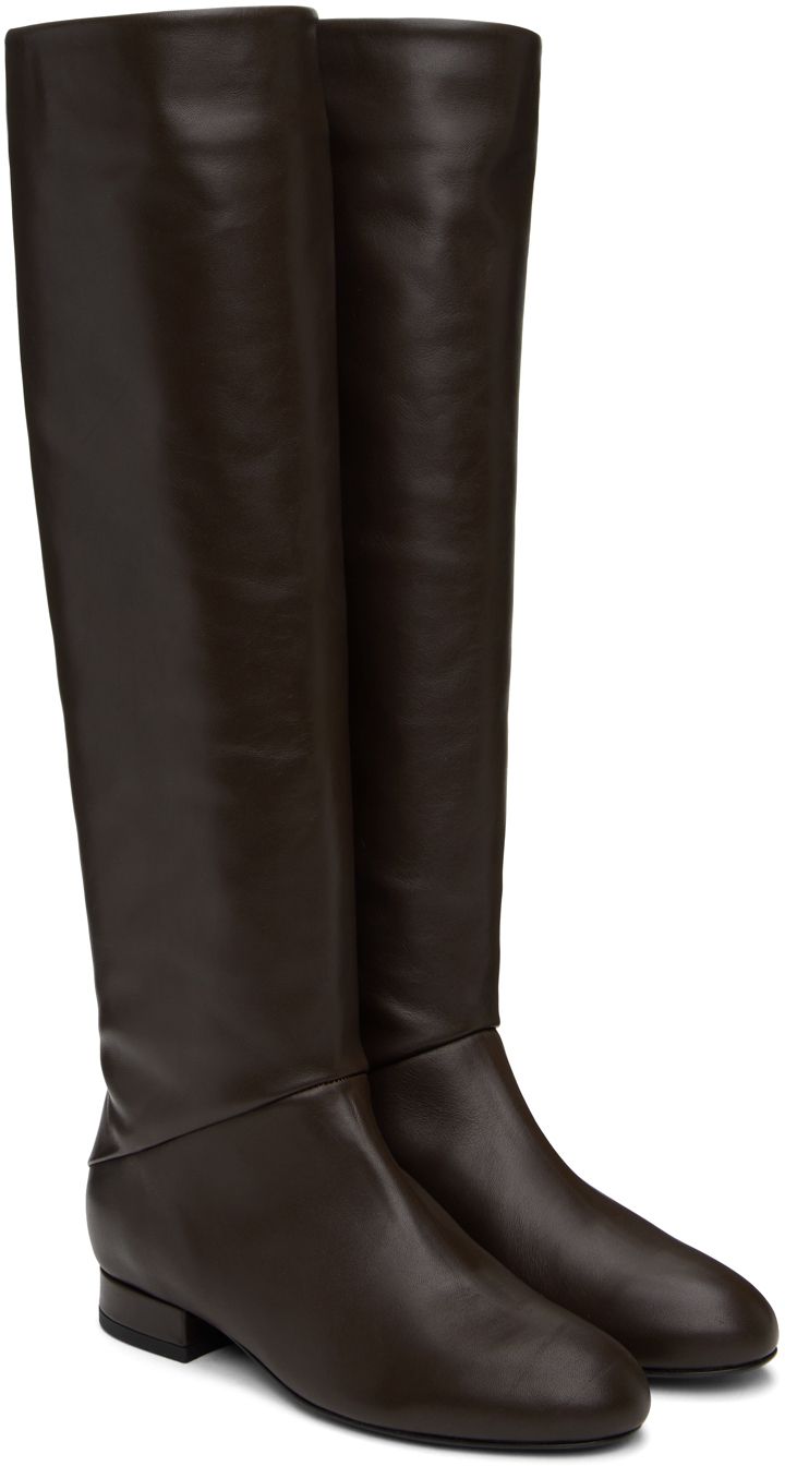 Knee-high nappa leather boots in brown. · Buffed leather lining · Covered block heel with rubber injection · Leather sole Supplier color: Tabac Nappa Leather, Leather Boots, Knee High, Block Heels, Boots, Heels, Leather, Color