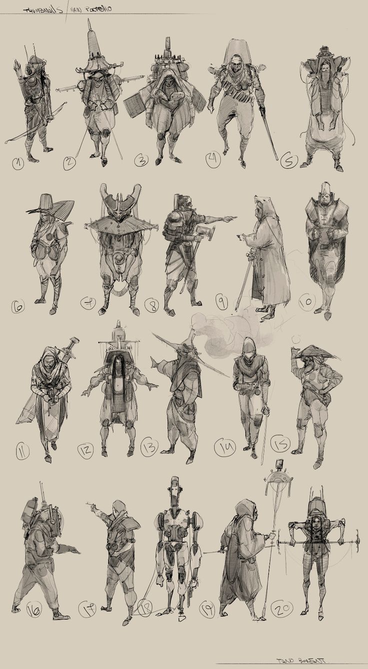 some sketches of people in medieval costumes