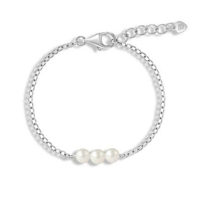 A delicate freshwater cultured pearl stranded bracelet, the perfect gift for a girl. Let her style up her favorite outfits with this beautiful and simple bracelet. Featuring white freshwater cultured pearls stranded together to create a band, and crafted from a 925 sterling silver, perfect for a girls sensitive skin. This dainty bracelet has an added on 1" extension to fit comfortably around her wrist. A complimentary gift box is included. Kids Bracelet, Kids Bracelets, Dainty Bracelet, Simple Bracelets, Dainty Bracelets, Bracelet Sterling Silver, Pearl Strands, Strand Bracelet, Freshwater Cultured Pearls