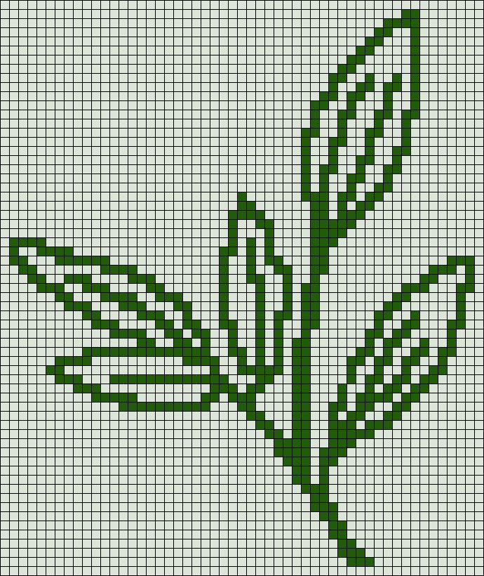 a cross stitch pattern with a green flower