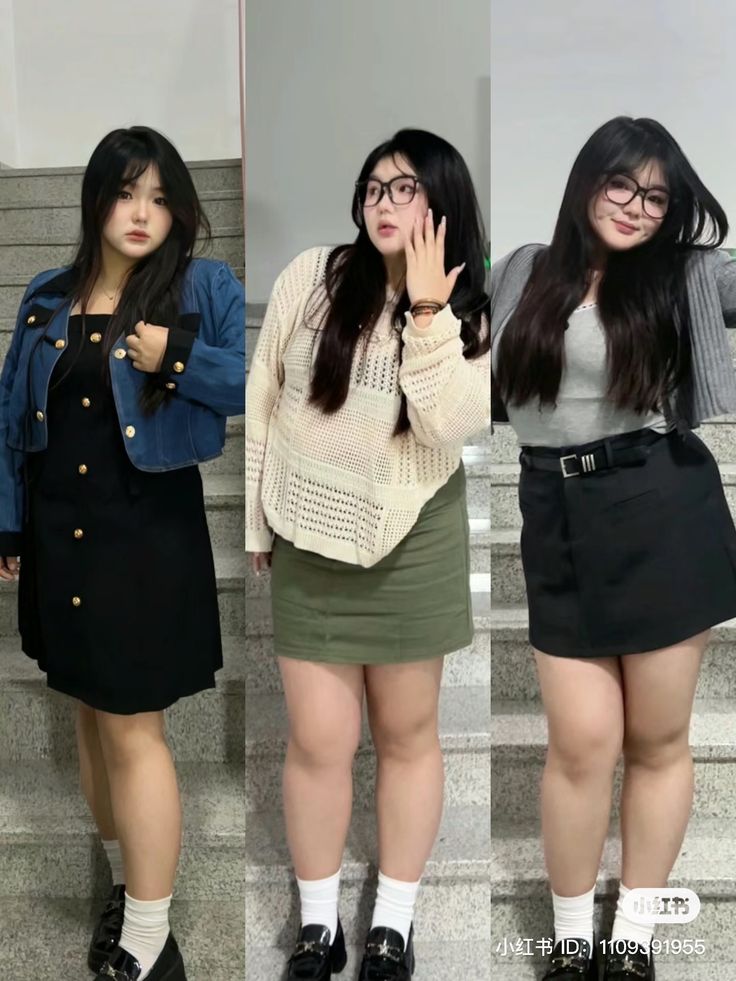 Plus Size School Outfits, Chubby Fashion Outfits, Chubby Fashion Outfits Korean, Chubby Outfit Ideas, Plus Size Aesthetic Outfits, Plus Size Korean Fashion, Dress For Chubby, Curvy Casual Outfits, Cool Outfit Ideas