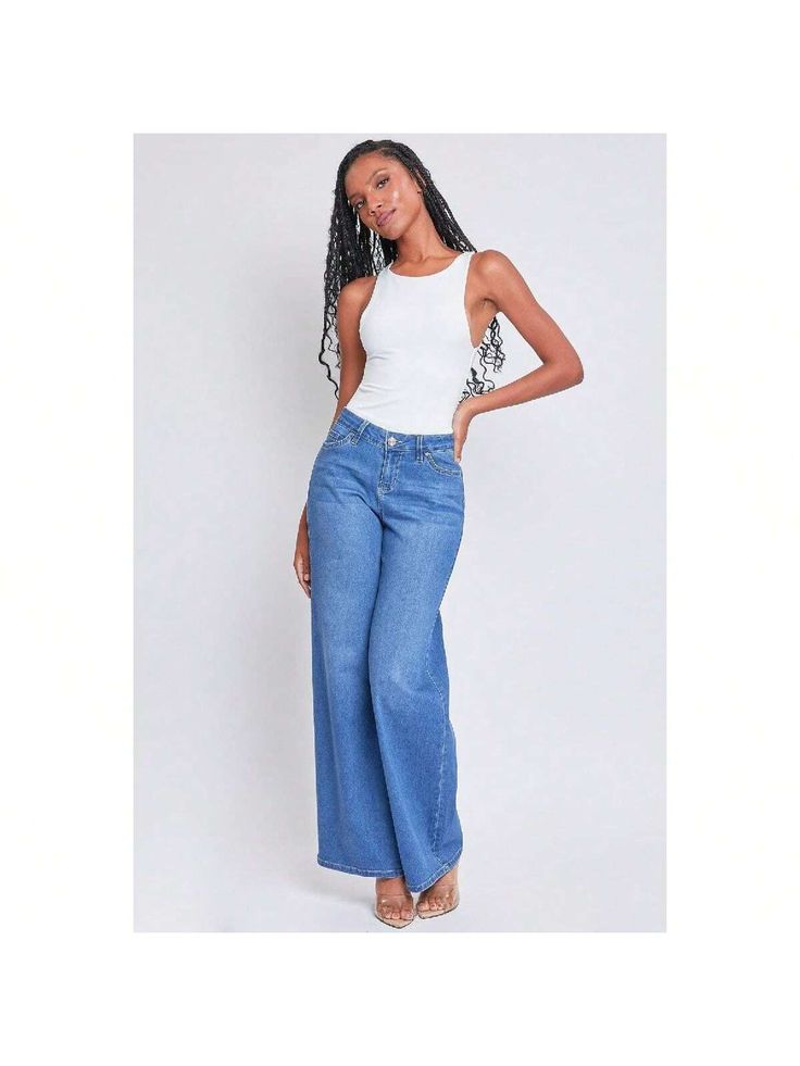 These Women's Low Rise Wide Leg Jeans will have you feeling too hot to handle! This jean is made with midweight stretchy denim and a low-waisted rise for your ultimate comfort, while the wide leg shape creates a flattering silhouette that elongates your legs. Constructed with a classic five-pocket construction and a front zip fly with single button closure. Style with a fitted crop and tennis shoes for a trendy street look, or swap your sneakers for heels to sass things up! Product Details: 
- H Low Rise Wide Leg Jeans, Street Look, Women Essentials, Women Denim Jeans, Low Waisted, Kids Beachwear, Front Design, Tennis Shoes, Wide Leg Jeans